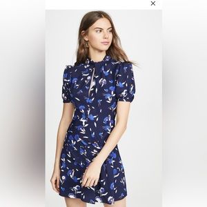 Self Portrait Navy Botanical Printed Mini Dress